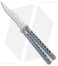 Biegler Bladeworks Custom Stinkfinger Balisong Knife Blue/Gray Ti (4.4" Satin) 2