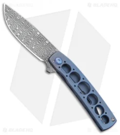 Brad Zinker FR Flipper Knife Blue Titanium (2.9" Damascus)