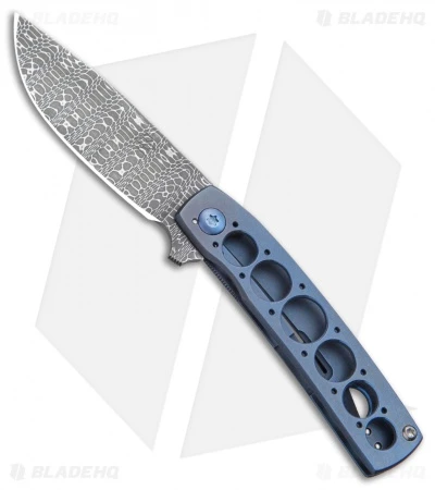 Brad Zinker FR Flipper Knife Blue Titanium (2.9" Damascus) 1 Brad Zinker FR Flipper Knife Blue Titanium (2.9" Damascus)