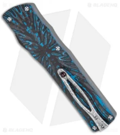 Brian Tighe Custom Twist Tighe Clip Point OTF Blue Fat CF (3.75" Damasteel) -Benchmade Shop Brian Tighe Custom Twist Tighe CP Blue Fat Carbon Damasteel BHQ 115799 jr side