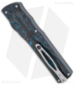 Brian Tighe Custom Twist Tighe Dagger OTF Blue Fat CF (3.75" Damasteel) -Benchmade Shop Brian Tighe Custom Twist Tighe Dagger Blue Fat Carbon Damasteel BHQ 115801 jr side