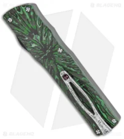 Brian Tighe Custom Twist Tighe Tanto OTF Green Fat CF (3.75" Damasteel) 8 Brian Tighe Custom Twist Tighe Tanto OTF Green Fat CF (3.75" Damasteel) -Benchmade Shop Brian Tighe Custom Twist Tighe Tanto Green Fat Carbon Damasteel BHQ 115798 jr side