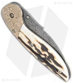 Broadwell Studios Custom Gent's Dress Folder Knife Stag (2.75" Damascus) -Benchmade Shop Broadwell Studios Custom Gents Dress Stag Damascus BHQ 119596 jr side