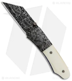 Burr Oak Knives Mini Combat Utility Knife Walrus Ivory (2.5" Mosaic Damascus)