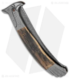 Chuck Gedraitis Alicanto Eagle Automatic Knife Mammoth Ivory (4.75" Damascus) 6 Chuck Gedraitis Alicanto Eagle Automatic Knife Mammoth Ivory (4.75" Damascus) -Benchmade Shop Chuck Gedraitis Alicanto Eagle Auto Mammoth Ivory Damascus BHQ 132172 jr side