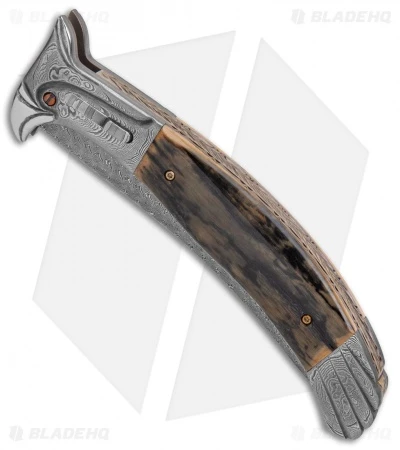 Chuck Gedraitis Alicanto Eagle Automatic Knife Mammoth Ivory (4.75" Damascus) 2 Chuck Gedraitis Alicanto Eagle Automatic Knife Mammoth Ivory (4.75" Damascus) - Image 2