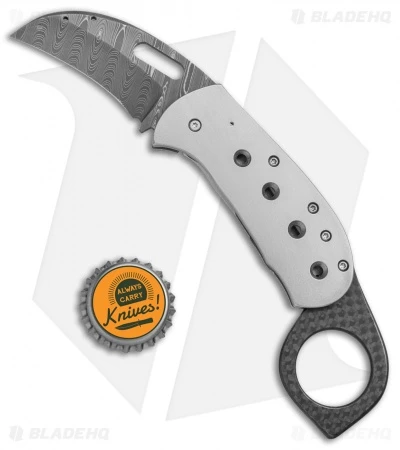 Chuck Gedraitis Karambit Frame Lock Knife Ti/Carbon Fiber (2.25"Damascus) 4 Chuck Gedraitis Karambit Frame Lock Knife Ti/Carbon Fiber (2.25"Damascus) - Image 4