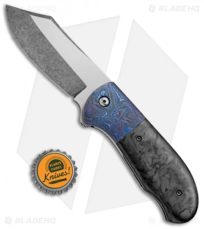 Chuck Gedraitis Large Puffin Flipper Knife Marbled CF/Timascus (3.5" Two-Tone) 4 Chuck Gedraitis Large Puffin Flipper Knife Marbled CF/Timascus (3.5" Two-Tone) - Image 4