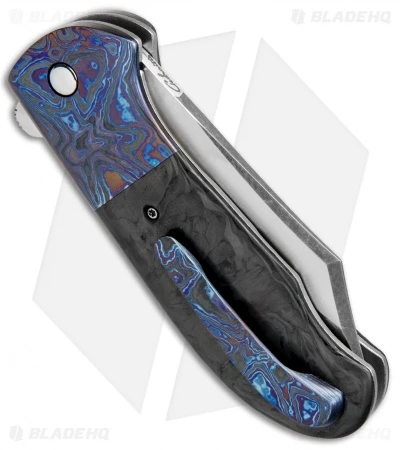 Chuck Gedraitis Large Puffin Flipper Knife Marbled CF/Timascus (3.5" Two-Tone) 3 Chuck Gedraitis Large Puffin Flipper Knife Marbled CF/Timascus (3.5" Two-Tone) - Image 3