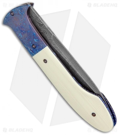 Chuck Gedraitis Phoenix Automatic Knife Ivory G-10/Timascus (4.25" Damascus) 3 Chuck Gedraitis Phoenix Automatic Knife Ivory G-10/Timascus (4.25" Damascus) - Image 3