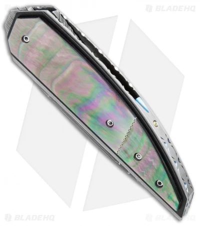 Corrie Schoeman DLete Front Flipper Knife Mother Of Pearl (2.375" Damascus) 2 Corrie Schoeman DLete Front Flipper Knife Mother Of Pearl (2.375" Damascus) - Image 2