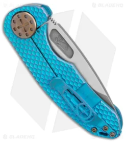Curtiss Custom F3 Med Slim Frame Lock Knife Teal/Purple Ti (3.15" TT MagnaCut) -Benchmade Shop Curtiss Knives F3 Medium slim FL SPM Milled Teal Purple Ti SW BHQ 172898 jr side