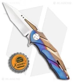 Dew Hara Custom Kisaragi Flipper Knife Gold/Blue Gradient (2.5" Mirror) Japan -Benchmade Shop Dew Hara Custom Kisaragi Flipper Knife Gold Blue Gradient Acid SW Japan BHQ 99223 kp bottle cap 2