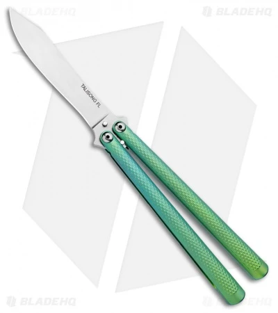 Eldon Talley Custom Talisong Flipper Balisong Knife Green (4.25" Scimitar) 1 Eldon Talley Custom Talisong Flipper Balisong Knife Green (4.25" Scimitar)