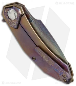 Glenn Waters Custom Botan Galaxy Flipper Knife Heat Colored Ti (3.125" Damascus) 7 Glenn Waters Custom Botan Galaxy Flipper Knife Heat Colored Ti (3.125" Damascus) -Benchmade Shop Glenn Waters Custom Botan Galaxy Heat Colored Ti Damascus BHQ 51713 jr side