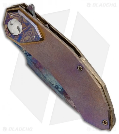 Glenn Waters Custom Botan Galaxy Flipper Knife Heat Colored Ti (3.125" Damascus) 2 Glenn Waters Custom Botan Galaxy Flipper Knife Heat Colored Ti (3.125" Damascus) - Image 2