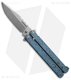 Groniger Knives Custom Balisong Knife Blue Sculpt Ti W/ Green Spacers (4" SW)