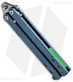 Groniger Knives Custom Balisong Knife Blue Sculpt Ti W/ Green Spacers (4" SW) 5 Groniger Knives Custom Balisong Knife Blue Sculpt Ti W/ Green Spacers (4" SW) -Benchmade Shop Groniger Balisong Blue Sculpt Ti Green SW BHQ 49896 jr side