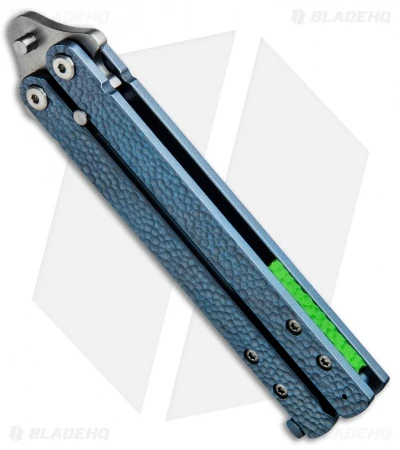 Groniger Knives Custom Balisong Knife Blue Sculpt Ti W/ Green Spacers (4" SW) 3 Groniger Knives Custom Balisong Knife Blue Sculpt Ti W/ Green Spacers (4" SW) - Image 3