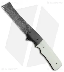 Jason Clark Custom Razor Frame Lock Knife White G-10/Zirc (3.625" Damascus)