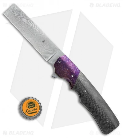 Jason Clark Custom Razor Frame Lock Knife Mosaic Damascus/CF (3.625" Damascus) 4 Jason Clark Custom Razor Frame Lock Knife Mosaic Damascus/CF (3.625" Damascus) - Image 4