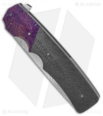 Jason Clark Custom Razor Frame Lock Knife Mosaic Damascus/CF (3.625" Damascus) 2 Jason Clark Custom Razor Frame Lock Knife Mosaic Damascus/CF (3.625" Damascus) - Image 2
