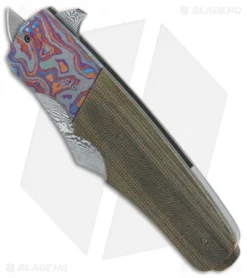 Jason Clark Custom Clip Point Knife Micarta/Black Timascus (3.6" Damascus) -Benchmade Shop Jason Clark Custom clip point micarta black timascus damascus BHQ 76306 er spine