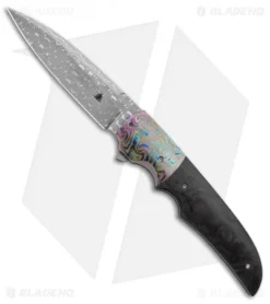 Jason Clark DP Flipper Frame Lock Knife Marbled CF/Timascus (3.5" Damascus)