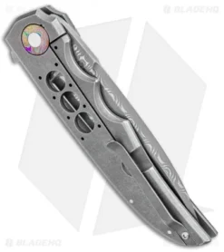 Jason Clark DP Flipper Frame Lock Knife Marbled CF/Timascus (3.5" Damascus) -Benchmade Shop Jason Clark DP Marbled CF Timascus Razorwire Damascus BHQ 99266 jr side