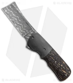 Jason Clark Mini Spanish Tip Flipper Knife Fat Carbon (3.5" Razorwire Damascus)