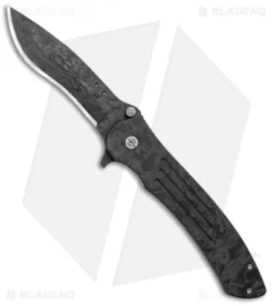 John Kubasek Recurve Drop Point Flipper Knife Shred Carbon Fiber (3.5" CF/D2)