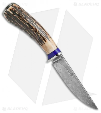 Keith Bagley Custom Damascus Hunter Fixed Blade Stag (4.6" Damascus) 2 Keith Bagley Custom Damascus Hunter Fixed Blade Stag (4.6" Damascus) - Image 2