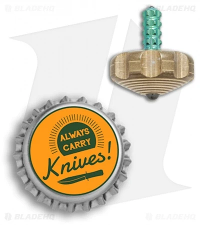 Marfione Custom Knives Mini Spin Top - Brass W/ Green Ti Stem 3 Marfione Custom Knives Mini Spin Top - Brass W/ Green Ti Stem - Image 3