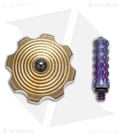 Marfione Custom Knives Mini Spin Top - Brass W/ Purple Ti Stem 2 Marfione Custom Knives Mini Spin Top - Brass W/ Purple Ti Stem - Image 2