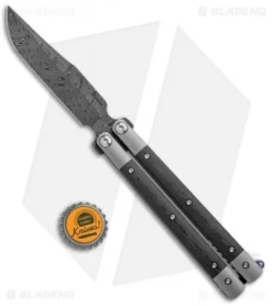 Pena Knives Custom Penasong Butterfly Knife Carbon Fiber/Ti (4.5" Damascus) -Benchmade Shop Pena Knives Custom Penasong Butterfly CF Ti Damascus BHQ 93614 jr bottlecap