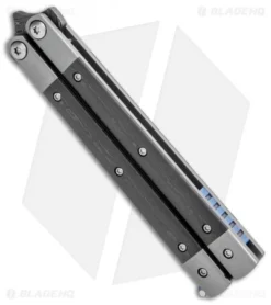 Pena Knives Custom Penasong Butterfly Knife Carbon Fiber/Ti (4.5" Damascus) -Benchmade Shop Pena Knives Custom Penasong Butterfly CF Ti Damascus BHQ 93614 jr side