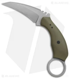 Ryan W Knives UTrap Karambit Fixed Blade Knife OD Green G-10 (3.2" Acid Wash)