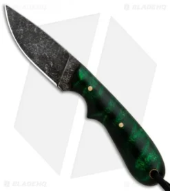 T.M. Hunt Custom Hedgehog Fixed Blade Knife Green Curly Maple (3.75" Acid)