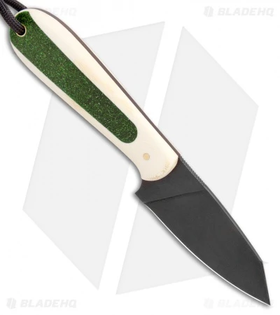 T.M. Hunt Custom Hogua Fixed Blade White G10/Candy Stripe Green (3.1" Black) 2 T.M. Hunt Custom Hogua Fixed Blade White G10/Candy Stripe Green (3.1" Black) - Image 2