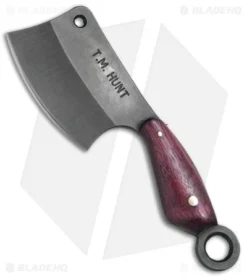 T.M. Hunt Custom "Leave It" Cleaver Keychain Knife Purple Heart (1.75" Black)