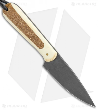 T.M. Hunt Custom Magua Fixed Blade Knife White G-10/Gold Stripe (3.5" Black) 2 T.M. Hunt Custom Magua Fixed Blade Knife White G-10/Gold Stripe (3.5" Black) - Image 2
