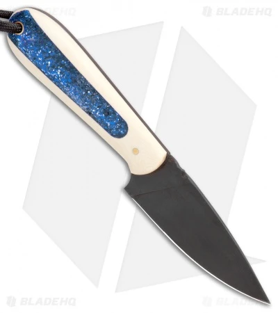 T.M. Hunt Custom Hogua Fixed Blade White G10/Candy Stripe Blue (3.5" Black) 2 T.M. Hunt Custom Hogua Fixed Blade White G10/Candy Stripe Blue (3.5" Black) - Image 2
