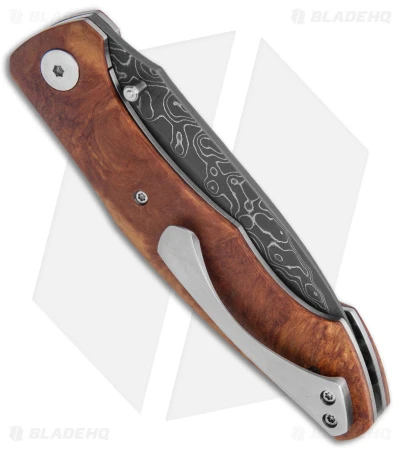 Tuch Coho Liner Lock Knife Burl Wood (3.5" Vegas Forge San Mai Damascus) 3 Tuch Coho Liner Lock Knife Burl Wood (3.5" Vegas Forge San Mai Damascus) - Image 3