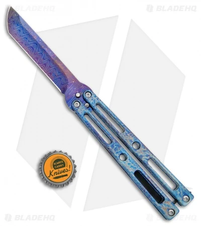 VMX Vallotton/Maverick Custom Balisong Knife Tesla Ti (4.25" Blued Damascus) 4 VMX Vallotton/Maverick Custom Balisong Knife Tesla Ti (4.25" Blued Damascus) - Image 4