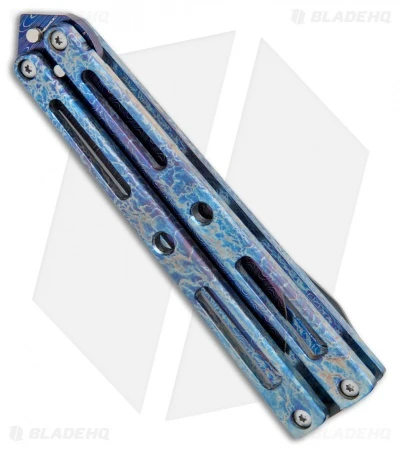 VMX Vallotton/Maverick Custom Balisong Knife Tesla Ti (4.25" Blued Damascus) 2 VMX Vallotton/Maverick Custom Balisong Knife Tesla Ti (4.25" Blued Damascus) - Image 2