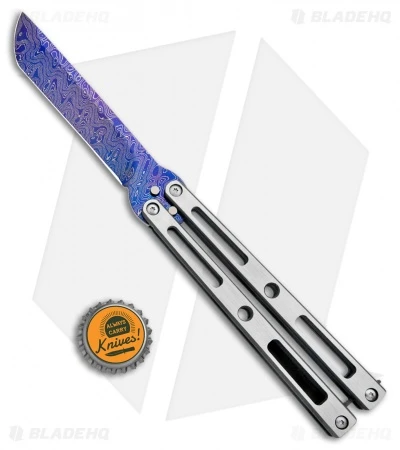 VMX Vallotton/Maverick Custom Balisong Knife Tuxedo Ti (4.25" Blued Damascus) 4 VMX Vallotton/Maverick Custom Balisong Knife Tuxedo Ti (4.25" Blued Damascus) - Image 4