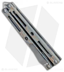 VMX Vallotton/Maverick Custom Balisong Knife Vulcan Ti (4.25" Damascus) -Benchmade Shop VMX Vallotton Maverick Custom Balisong Vulcan Ti Damascus BHQ 100584 jr side