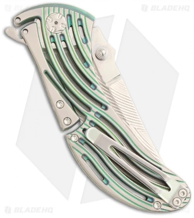 Brian Tighe Custom Medium Tighe Rod Folding Knife Gold/Green Ti (3.5" Satin) 2 Brian Tighe Custom Medium Tighe Rod Folding Knife Gold/Green Ti (3.5" Satin) - Image 2