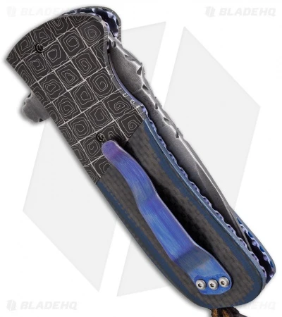 Burr Oak Knives Coffin Nail Drop Point Flipper Knife Blue/CF (3.5" San Mai) #1 3 Burr Oak Knives Coffin Nail Drop Point Flipper Knife Blue/CF (3.5" San Mai) #1 - Image 3