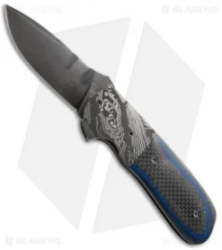 Burr Oak Knives Flipper #1 Knife Blue G-10/Carbon Fiber (3.75" Gray)